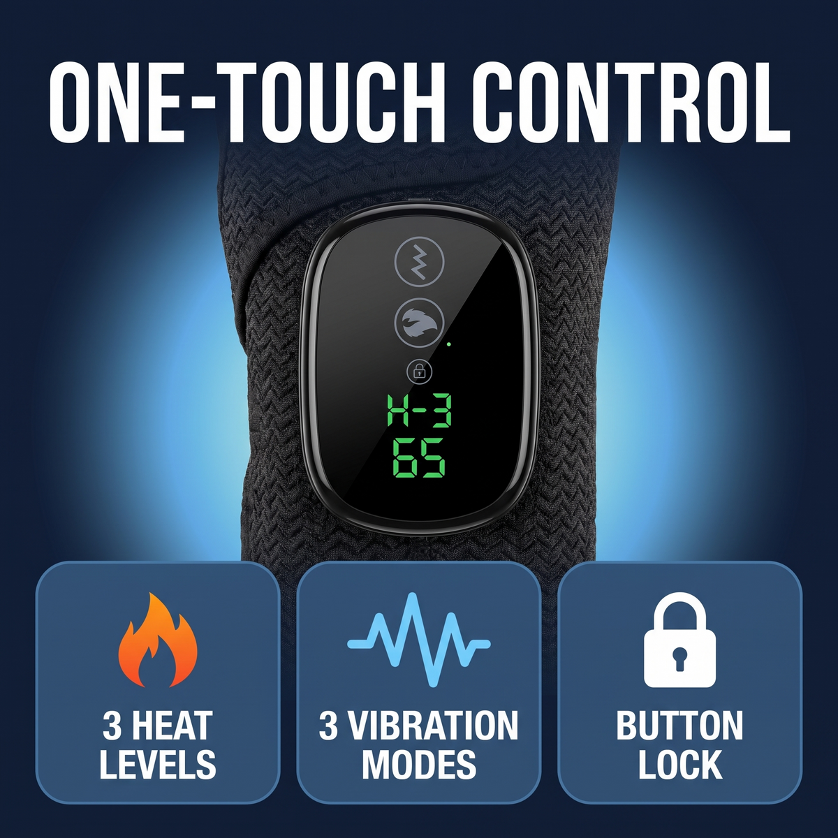 Ember controller with 3 heat levels, 3 vibration modes and button lock